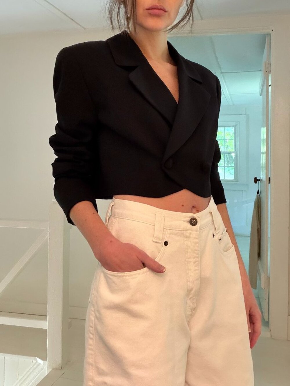Jones New York Vintage 90s Cropped Double Breasted Blazer Black Size 4